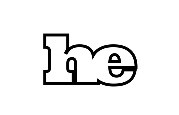Podłączony on h e czarno-biały alfabet kombinacja liter — Wektor stockowy