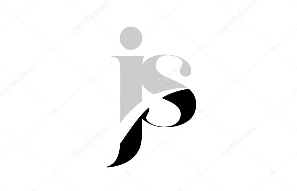 alphabet letter js j s black and white logo icon design