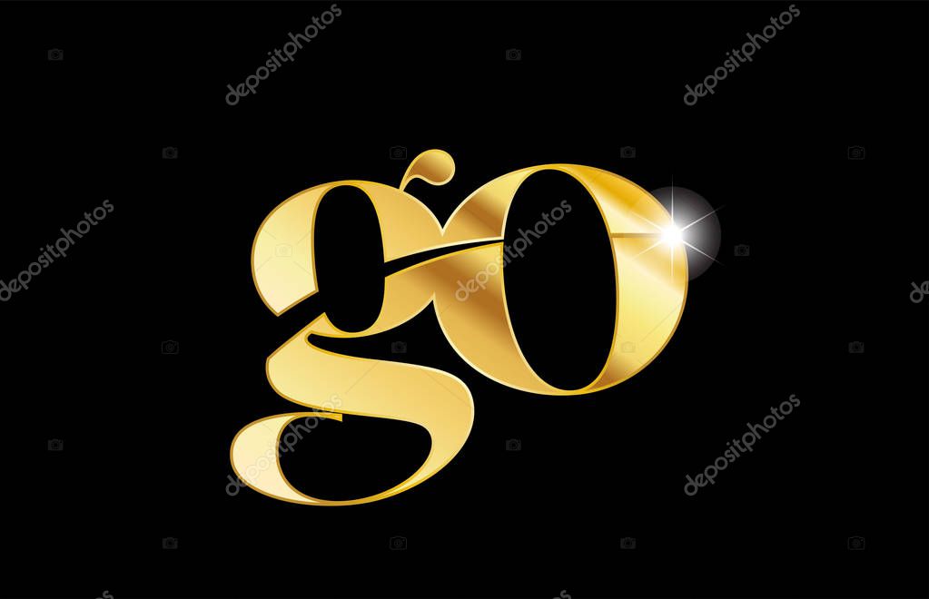 Gold golden metal metallic alphabet letter go g o logo icon design for a company or business