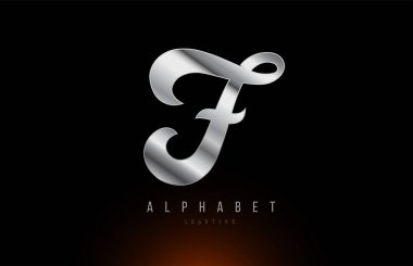 Gümüş gri metalik harf F logo tasarımı