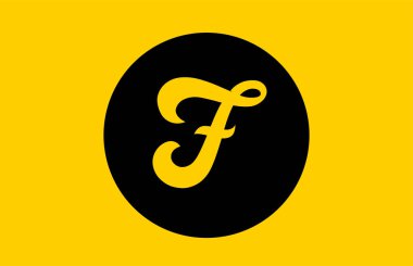 Siyah daireli sarı F harfi alfabe simgesi tasarımı