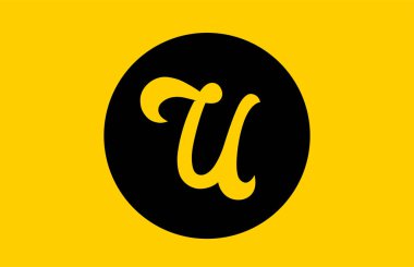 Siyah daireli sarı U harfi alfabe simgesi tasarımı