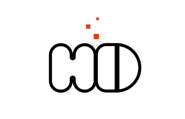 HD H D svart vit röd alfabetet brev kombination logotyp ikon des — Stock vektor