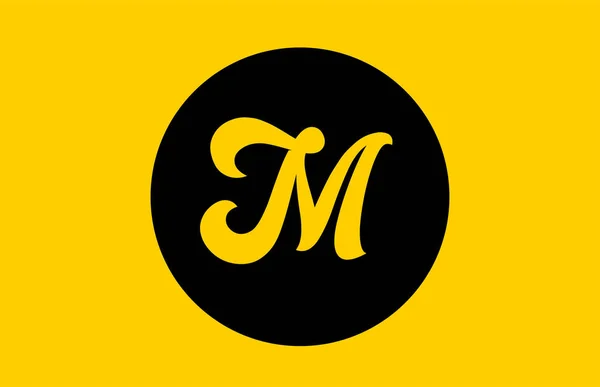 Yellow M letter alphabet logo icon design with black circle — Stock Vector
