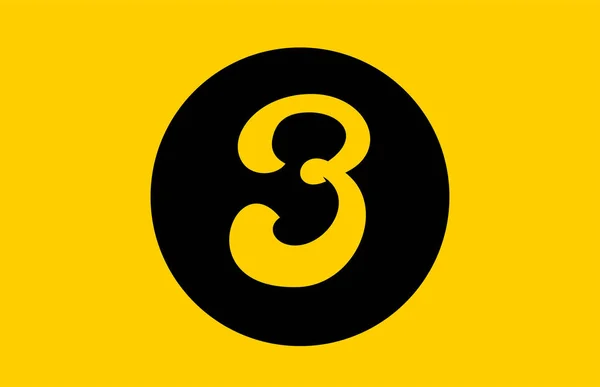 Žluté logo číslo 3 design ikony s černým kruhem — Stockový vektor
