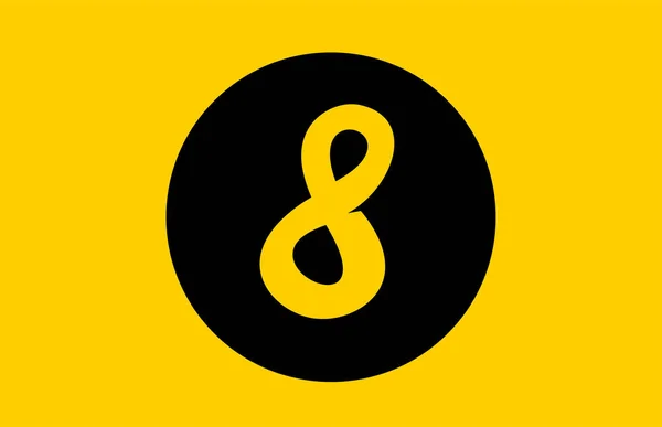 Disegno dell'icona del logo numero 8 giallo con cerchio nero — Vettoriale Stock