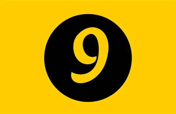 Projeto amarelo do ícone do logotipo do número 9 com círculo preto — Vetor de Stock
