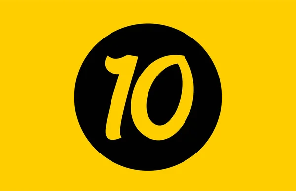 Gelbe Zahl 10 Logo-Symbol-Design mit schwarzem Kreis — Stockvektor
