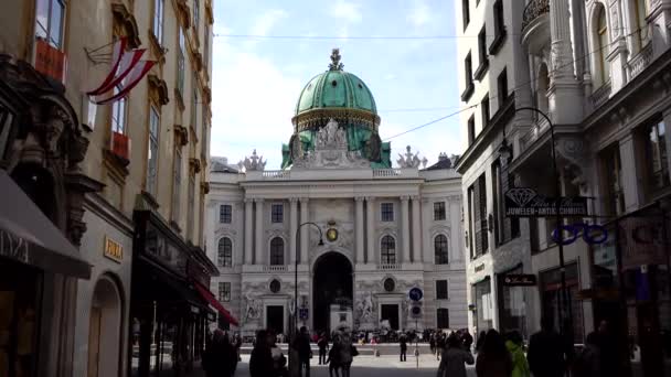 Wien Österreich März 2019 Video Nordfassade Mit Michaelertrakt Grüne Kuppel — Stockvideo