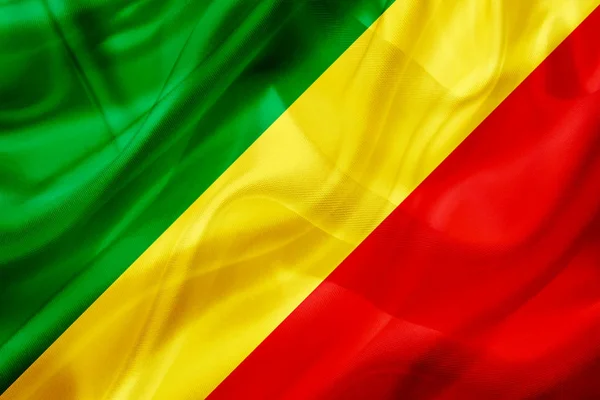 Bandeira do Congo na seda ou textura ondulada sedosa — Fotografia de Stock