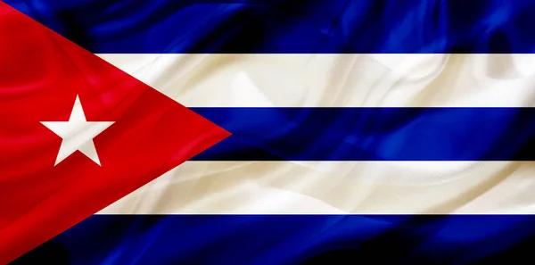 Vlajka země Kuby na hedvábí nebo hedvábná mávající textura — Stock fotografie