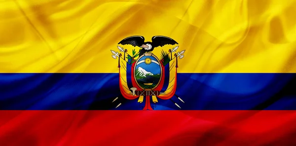 Ecuador country flag on silk or silky waving texture — Stock Photo, Image