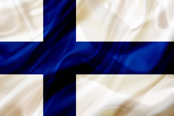 Finnlands Flagge auf Seide oder seidig wehendem Stoff — Stockfoto