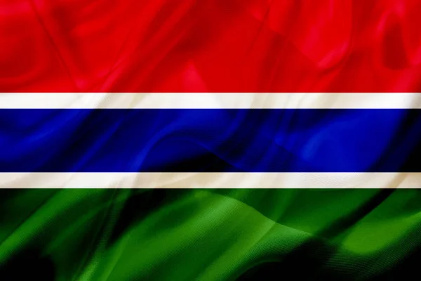 Vlajka státu gambia na hedvábí nebo hedvábná mávající textura — Stock fotografie