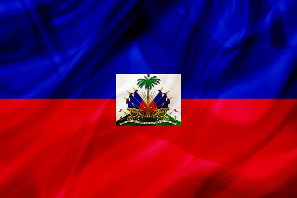 Haiti country flag auf Seide oder seidig wehendem Textur — Stockfoto