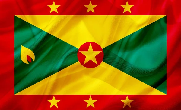 Grenada country flag on silk or silky waving texture — Stock Photo, Image
