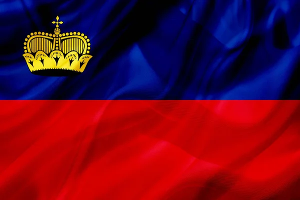 Flaga Liechtensteinu na jedwabiu lub jedwabistą falistą teksturę — Zdjęcie stockowe