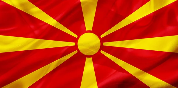Η σημαία της χώρας της Μακεδονίας σε μετάξι ή μεταξένια υφή — Φωτογραφία Αρχείου