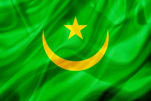 Bandera del país de Mauritania sobre seda o textura ondulada sedosa — Foto de Stock