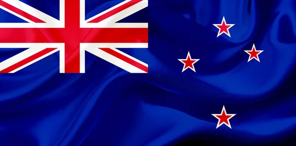 New Zealand country flag on silk or silky waving texture — Stock Photo, Image