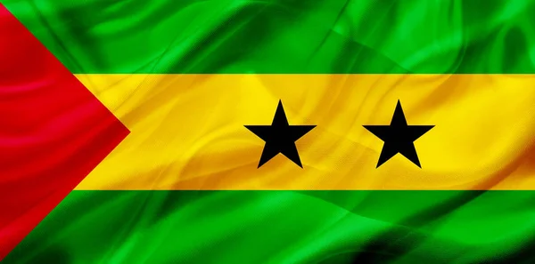 Sao Tome and Principe country flag on silk or silky waving textu — Stock Photo, Image
