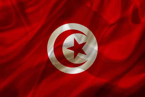 突尼斯国旗在丝绸或丝质挥舞纹理 — 图库照片