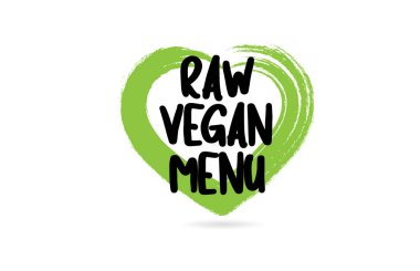 yeşil aşk kalp şekli simgesi ile ham vegan menü metin kelime