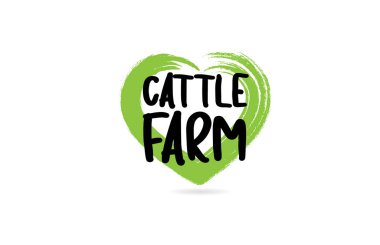 yeşil aşk kalp şekli simgesi ile sığır çiftliği metin kelime
