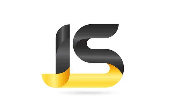 Combinación o conexión JS J S alfabeto negro amarillo letra logo com — Archivo Imágenes Vectoriales