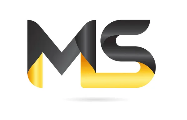 Unida o conectada MS M S alfabeto negro amarillo letra logo com — Archivo Imágenes Vectoriales