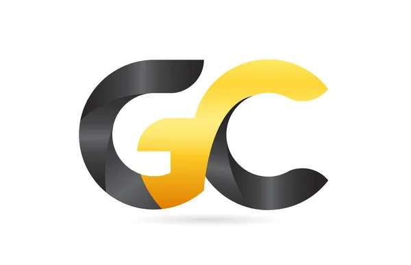 Csatlakozott vagy csatlakoztatott GC G C sárga, fekete ábécé levél logo com — Stock Vector