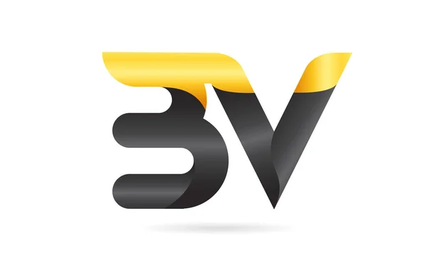 Joined or connected BV B V yellow black alphabet letter logo com — Stock Vector