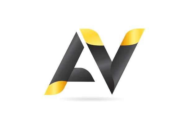 Joined or connected AV A V yellow black alphabet letter logo com — Stock Vector