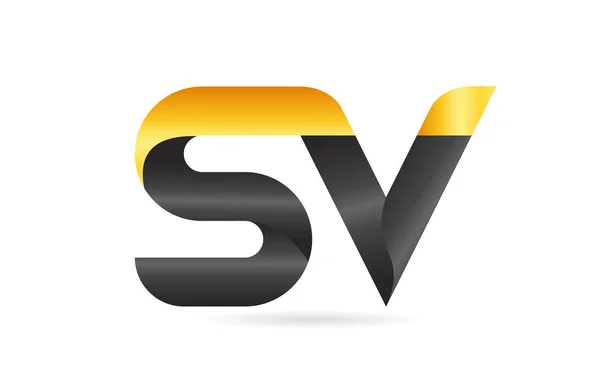 Verbunden oder verbunden sv s v gelb schwarz Alphabet Buchstabe logo com — Stockvektor
