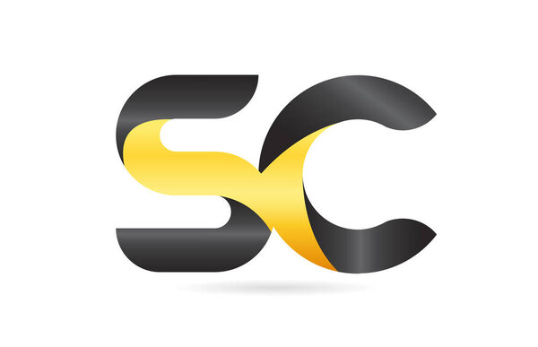 joined or connected SC S C yellow black alphabet letter logo com