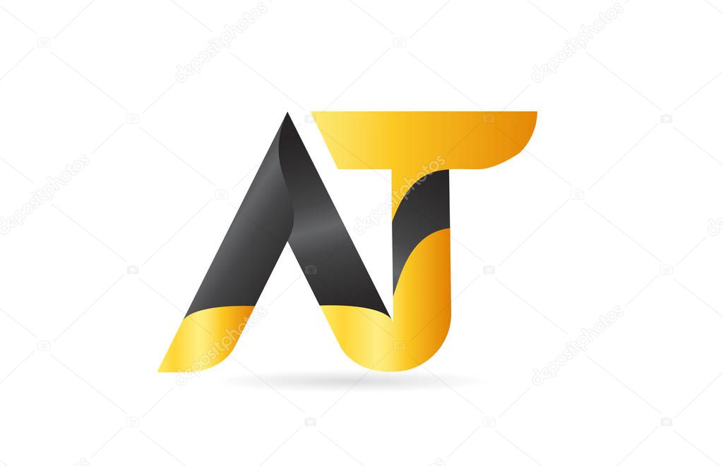 joined or connected AT A T yellow black alphabet letter logo com