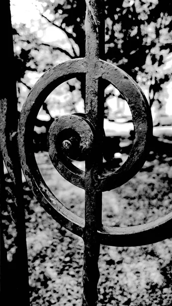 Vasfém kerítés dekoratív része fekete-fehérben — Stock Fotó