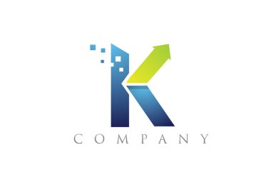 K mavi yeşil alfabe harf logo şirket simgesi tasarımı