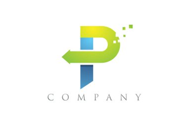 P mavi yeşil alfabe harf logo şirket simgesi tasarımı