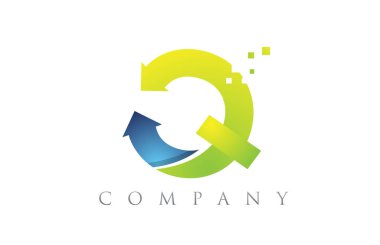 Q mavi yeşil alfabe harf logo şirket simgesi tasarımı