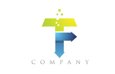 T mavi yeşil alfabe harf logo şirket simgesi tasarımı
