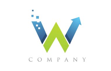W mavi yeşil alfabe harf logo şirket simgesi tasarımı