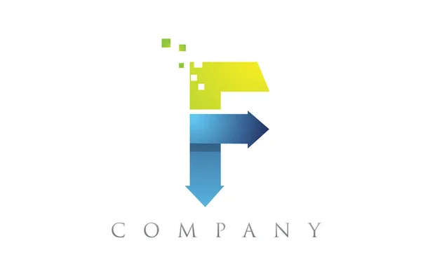 F azul alfabeto verde letra logotipo empresa ícone design —  Vetores de Stock