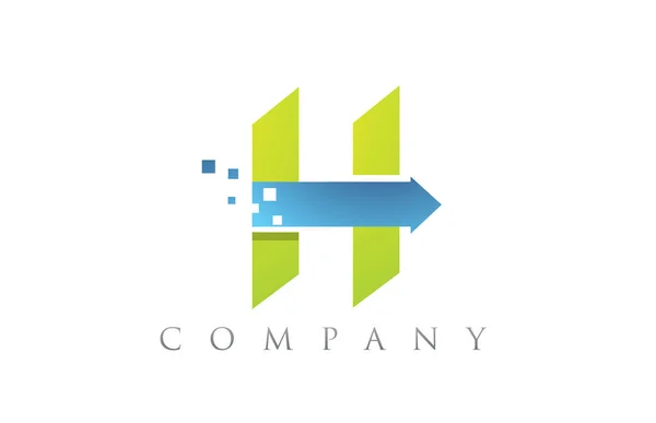 H mavi yeşil alfabe harf logo şirket simgesi tasarımı — Stok Vektör