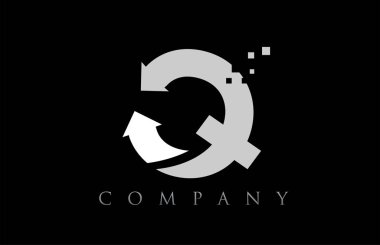 Q beyaz siyah alfabe harf logo şirket simgesi tasarımı