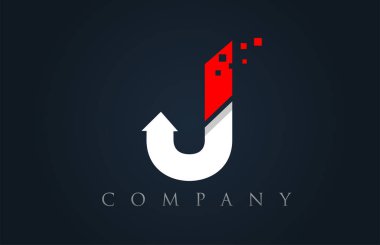 J kırmızı beyaz mavi alfabe harf logo şirket simgesi tasarımı