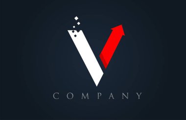 V kırmızı beyaz mavi alfabe harf logo şirket simgesi tasarımı