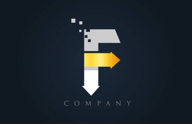 F beyaz sarı altın mavi alfabe siharf logo şirket simgesi desig