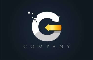 G beyaz sarı altın mavi alfabe harf logo şirket simgesi desig