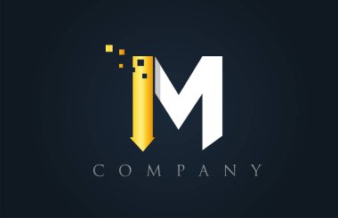 M beyaz sarı altın mavi alfabe harf logo şirket simgesi desig
